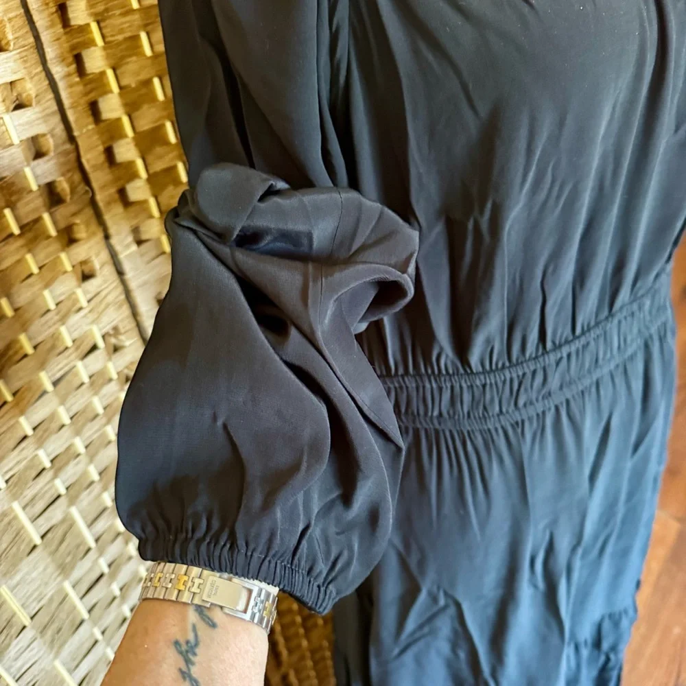 NWT Loft black shirred midi dress L - Picture 5 of 14